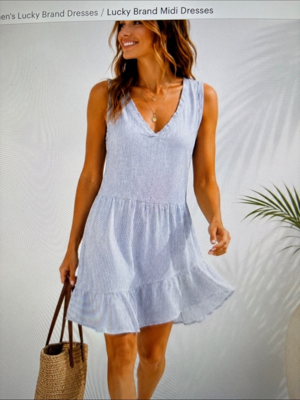 Lucky Brand 100% Linen Blue Nd White Striped Dress Sz. XL